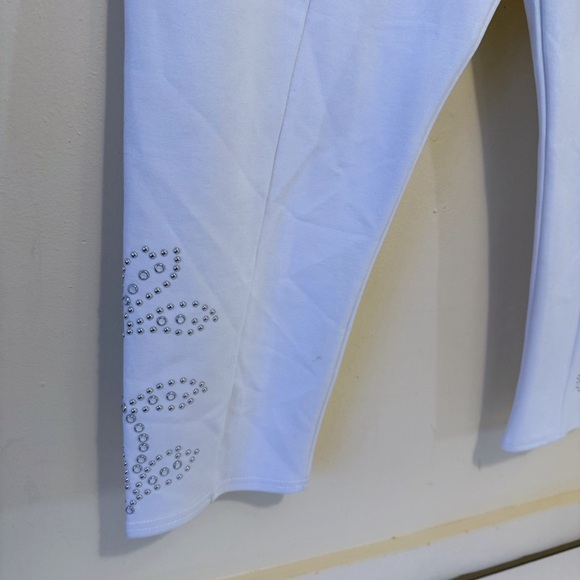 Slim Factor By Investments  Ankle Capri Pants Stretch Embellished White XL New - Picture 3 of 7